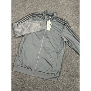 New Adidas Track Jacket Men's Medium Gray Black Stripes Full Zip Performance